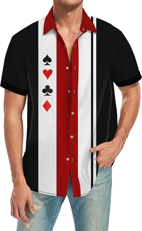 Ecosunny Hawaiian Shirts for Men Short Sleeve Printed Bowling Casual Button Down Collar Beach Shirt