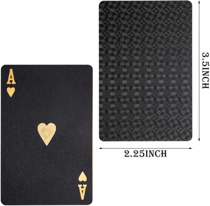 2 Decks Playing Card Waterproof Poker Cards Plastic PET Poker Card Novelty Poker Game Tools for Family Game Party (Black and Gold)