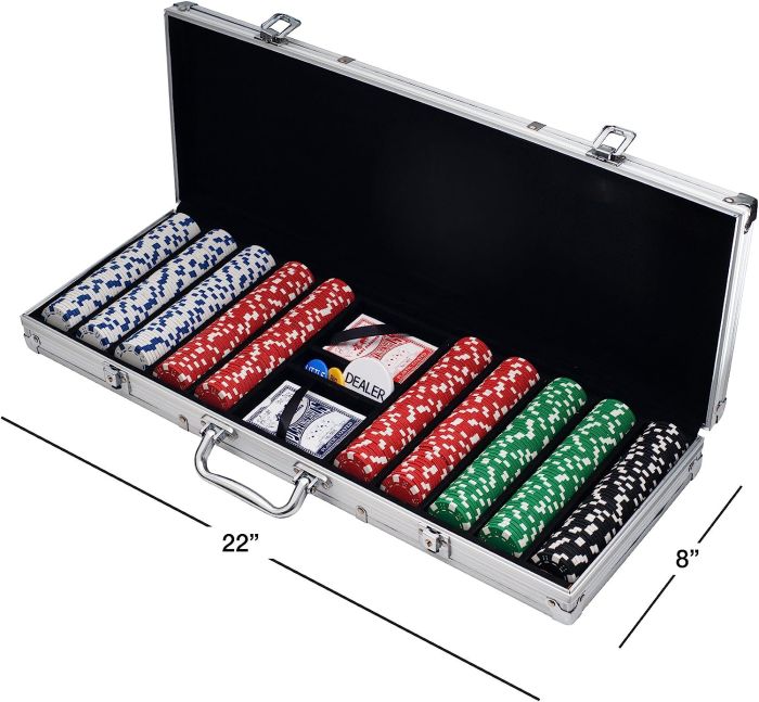 Poker Chip Set for Texas Hold’em, Blackjack, Gambling with Carrying Case, Cards, Buttons and 500 Dice Style 11.5 Gram Casino Chips by Trademark Poker,500 Piece Set