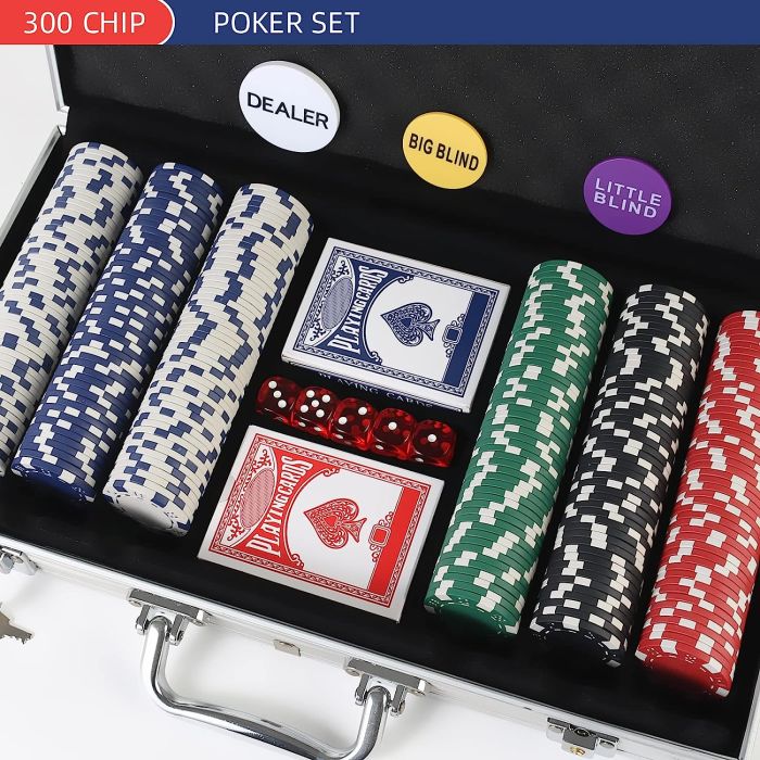 LUOBAO Poker Chips Set for Texas Holdem,Blackjack, Tournaments with Aluminum Case,2 Decks of Cards, Dealer, Small Blind, Big Blind Buttons and 5 Dice,11.5 Gram